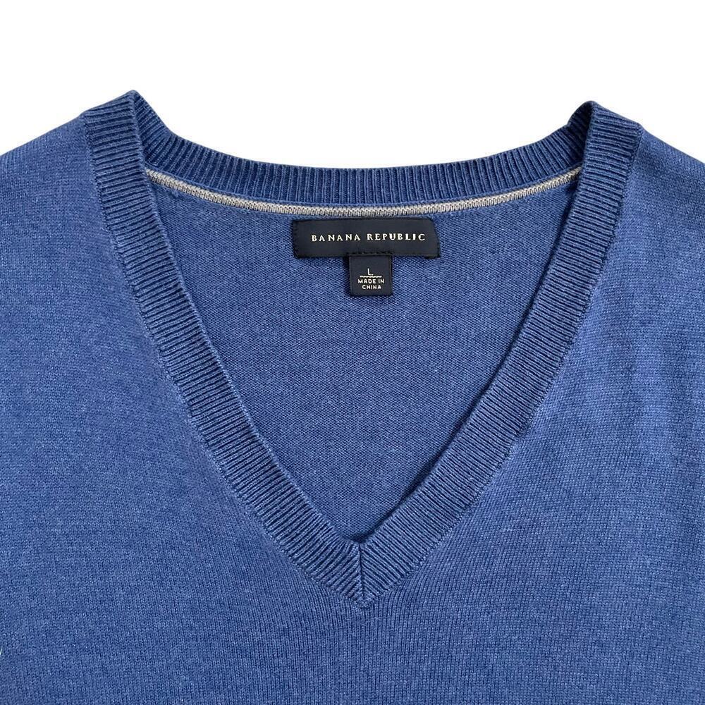 Banana Republic V-neck Silk Cashmere Sweater Blue Large Preppy Academia - Picture 4 of 8